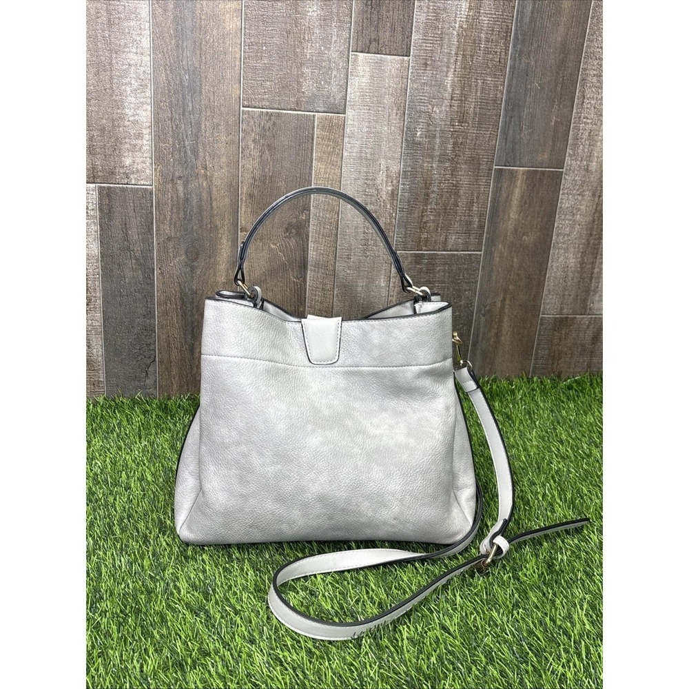Jen & Co Faux Leather Crossbody Shoulder‎ Bag Gray Gold Tone Hardware